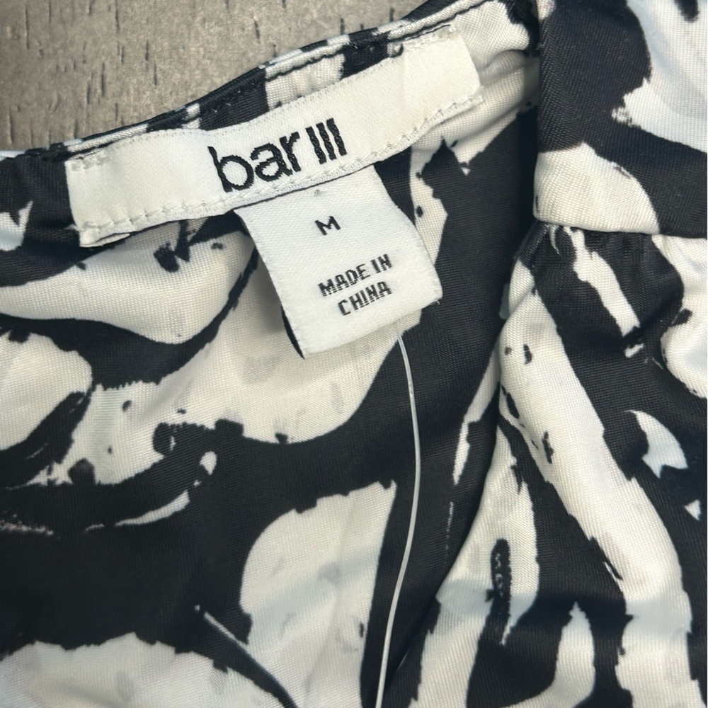 NWT Bar III Black White Floral Ruched Mini Dress M Long Sleeve party sexy chic - Picture 8 of 10